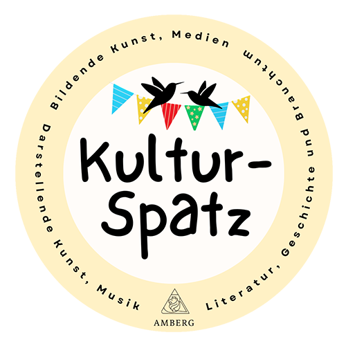 Kultur Spatz Logo Logo mit illustrierten Spatze und bunten Fahnen