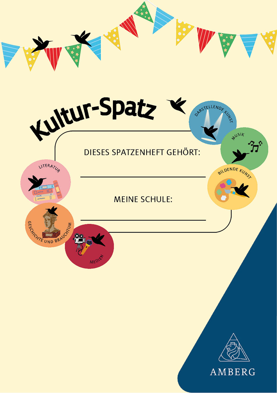 Spatzenheft mit illustrierten Spatze und buten Fahnen