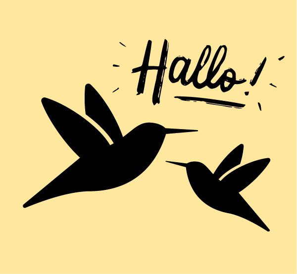 Kultur Spatz Icon zwei Vögel und "Hallo" Schrtiftzug