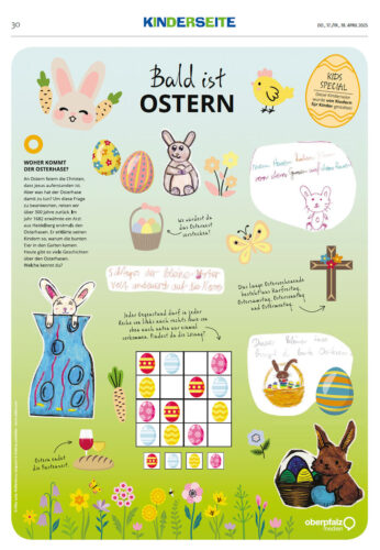 Gestaltete Kinderseite mit Ostermotiven