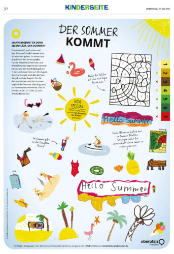 Gestaltete Kinderseite mit Sommer-Motiven
