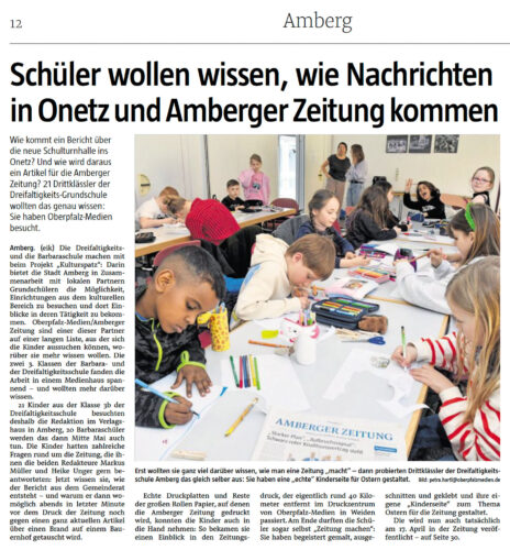 Kultur Spatz Zeitungsartikel „wie Nachrichten“ in Netz und die amberger Zeitung kommen