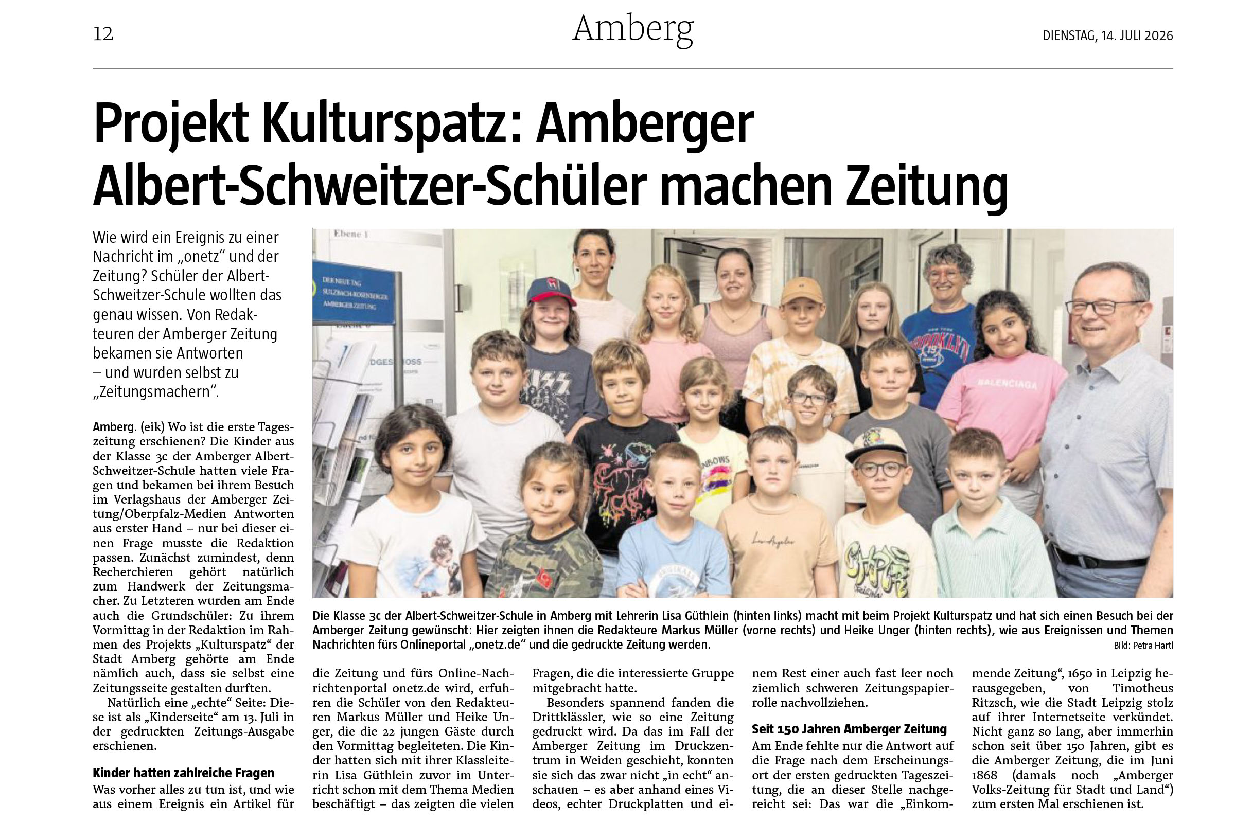 Zeitungsartikel Juli 2026 Schüler machen Zeitung